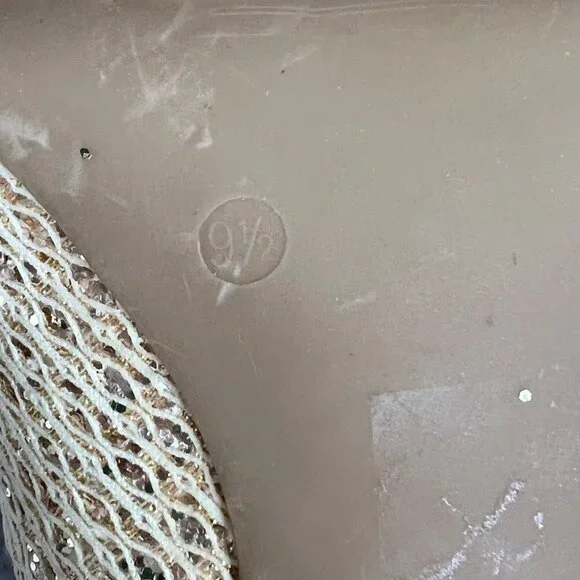 AUDREY Brook Peep Toe Heels Quillan Gold Cross Stitch size 9.5 - Picture 12 of 13